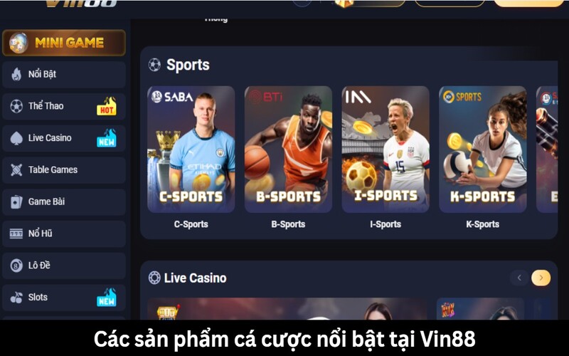 Danh sách sản phẩm cá cược tiêu biểu tại Vin88
